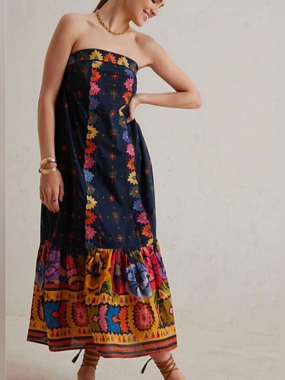 FARM RIO Embroidered Floral Halter Dress Size Large *Host Pick*